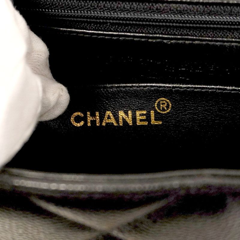 Chanel Shoulder Bag Matelasse Decacoco Caviar Skin Black Gold Hardware Women