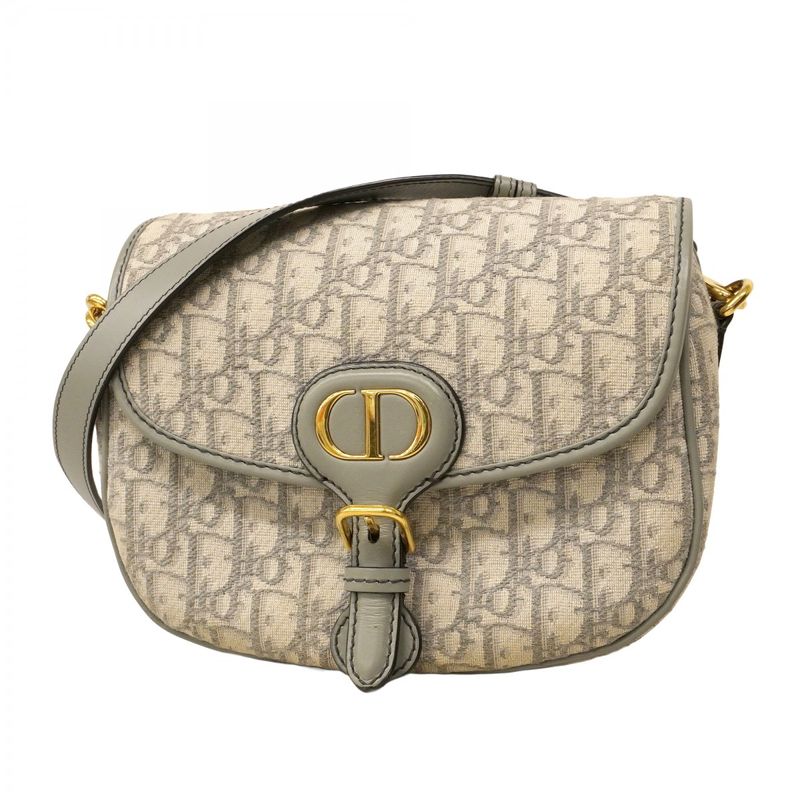 Christian Dior Shoulder Bag Oblique Jacquard Canvas Gray Gold Hardware Women