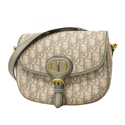 Christian Dior Shoulder Bag Oblique Jacquard Canvas Gray Gold Hardware Women