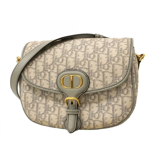 Christian Dior Shoulder Bag Oblique Jacquard Canvas Gray Gold Hardware Women