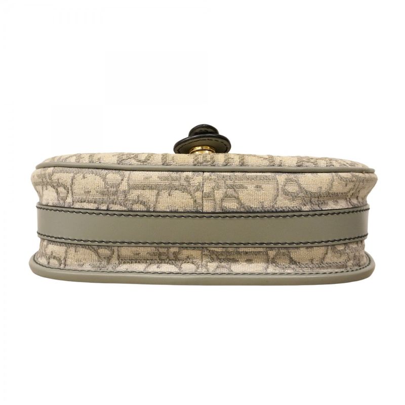 Christian Dior Shoulder Bag Oblique Jacquard Canvas Gray Gold Hardware Women