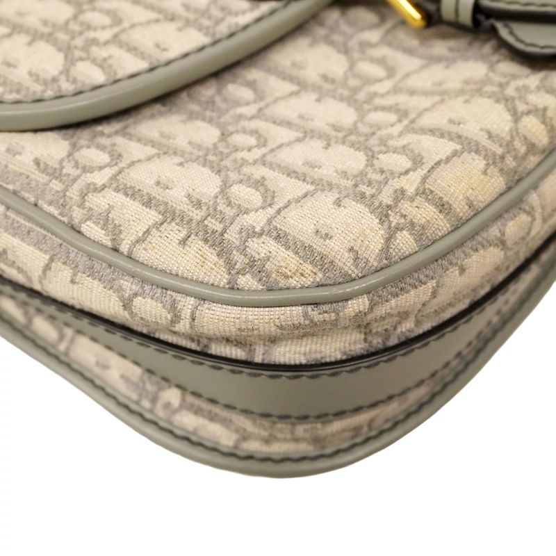 Christian Dior Shoulder Bag Oblique Jacquard Canvas Gray Gold Hardware Women