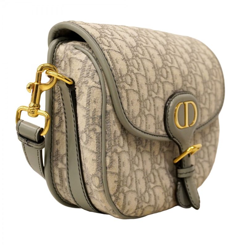 Christian Dior Shoulder Bag Oblique Jacquard Canvas Gray Gold Hardware Women