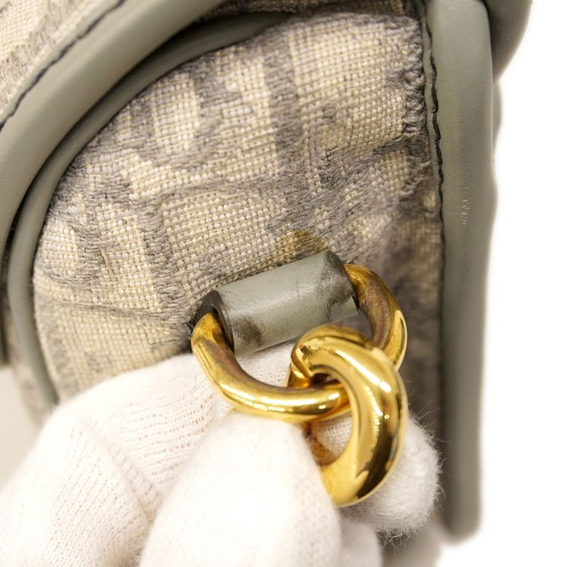 Christian Dior Shoulder Bag Oblique Jacquard Canvas Gray Gold Hardware Women