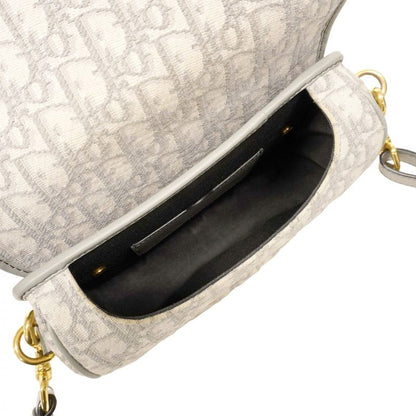 Christian Dior Shoulder Bag Oblique Jacquard Canvas Gray Gold Hardware Women