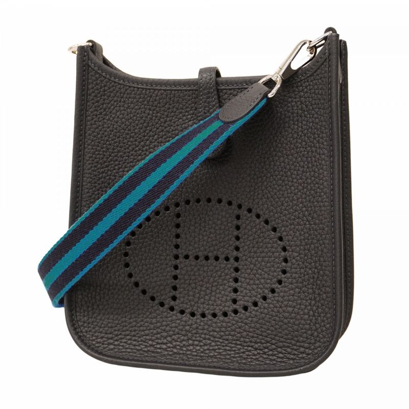 Hermes Shoulder Bag Evelyn TPM Taurillon Clemence Blue Obscure Silver Hardware