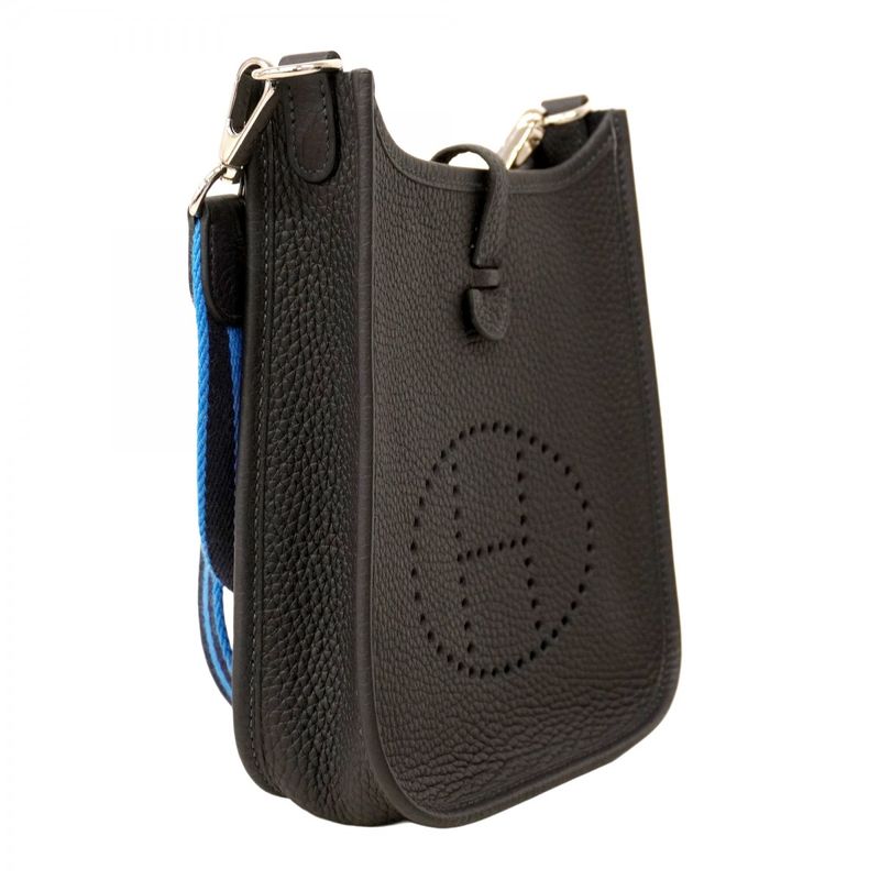Hermes Shoulder Bag Evelyn TPM Taurillon Clemence Blue Obscure Silver Hardware