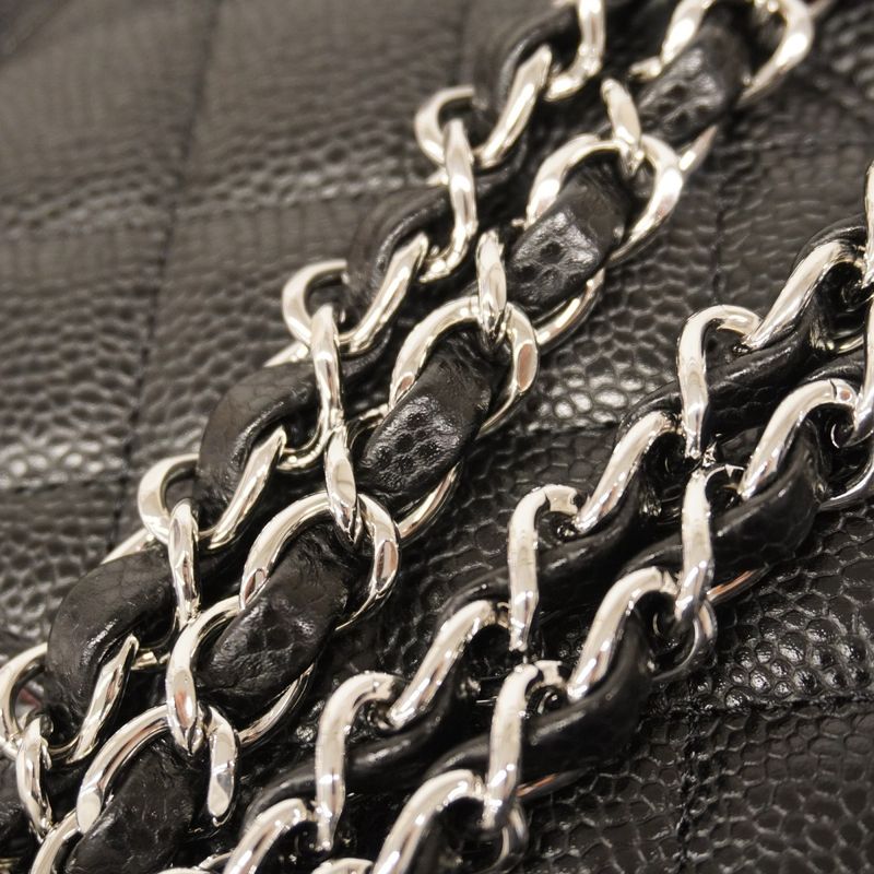 Chanel Shoulder Bag Matelasse Caviar Skin Black Silver Hardware Women