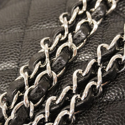 Chanel Shoulder Bag Matelasse Caviar Skin Black Silver Hardware Women