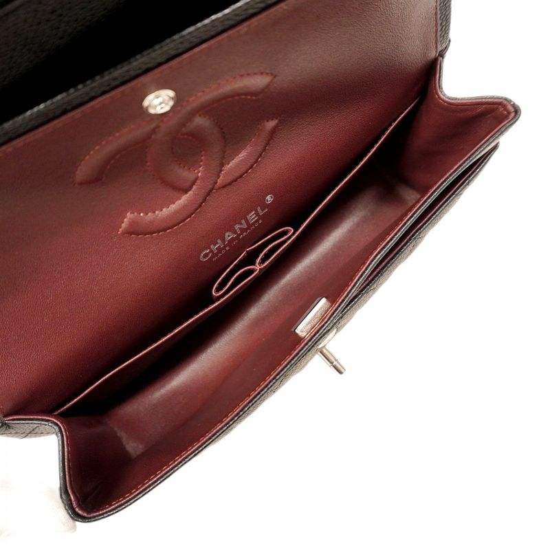 Chanel Shoulder Bag Matelasse Caviar Skin Black Silver Hardware Women