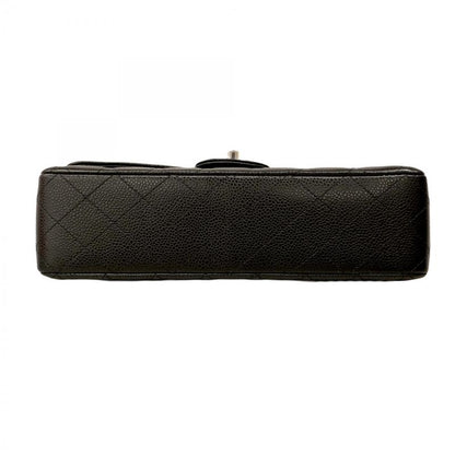 Chanel Shoulder Bag Matelasse Caviar Skin Black Silver Hardware Women