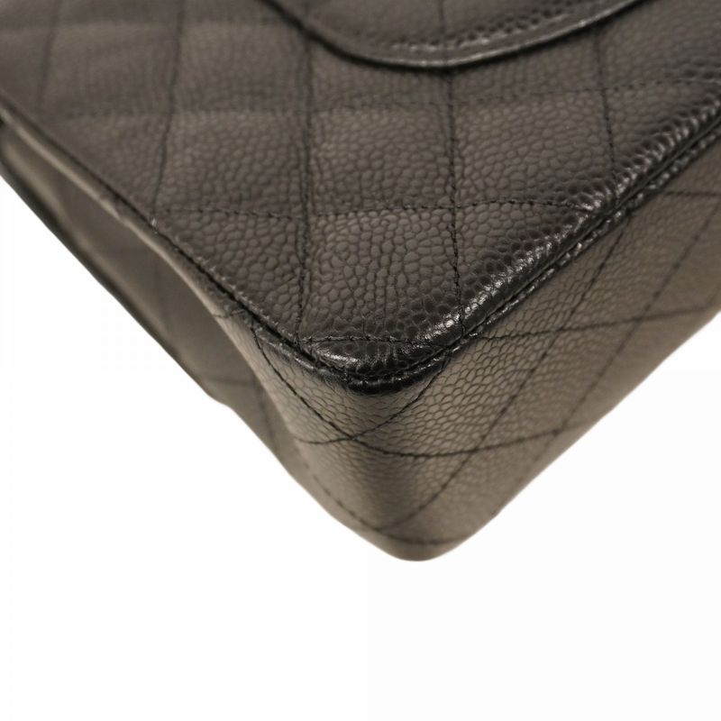 Chanel Shoulder Bag Matelasse Caviar Skin Black Silver Hardware Women