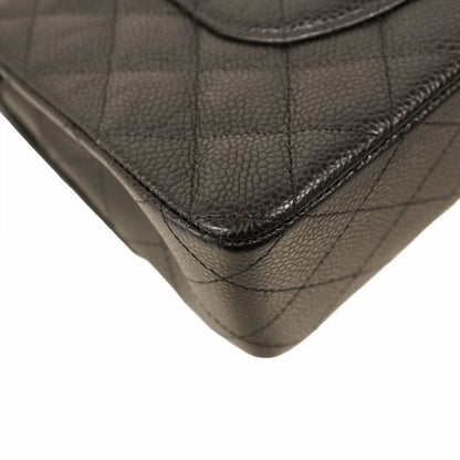 Chanel Shoulder Bag Matelasse Caviar Skin Black Silver Hardware Women