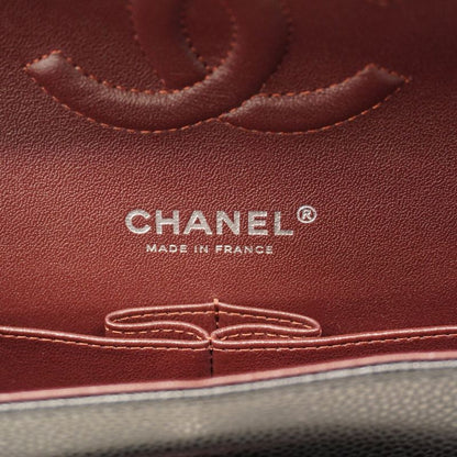 Chanel Shoulder Bag Matelasse Caviar Skin Black Silver Hardware Women