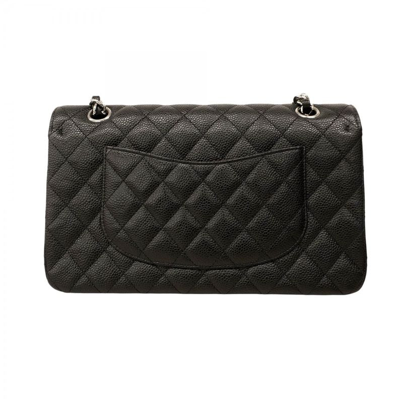 Chanel Shoulder Bag Matelasse Caviar Skin Black Silver Hardware Women