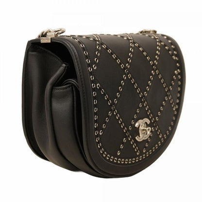 Chanel Shoulder Bag Coco Eyelet Leather Black Silver Hardware Women