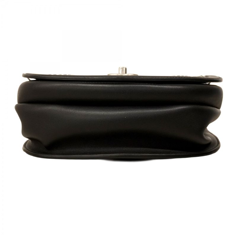 Chanel Shoulder Bag Coco Eyelet Leather Black Silver Hardware Women