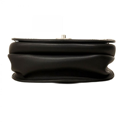 Chanel Shoulder Bag Coco Eyelet Leather Black Silver Hardware Women