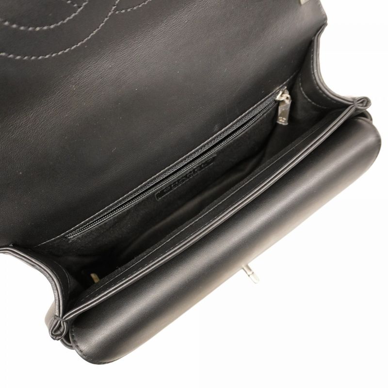 Chanel Shoulder Bag Coco Eyelet Leather Black Silver Hardware Women