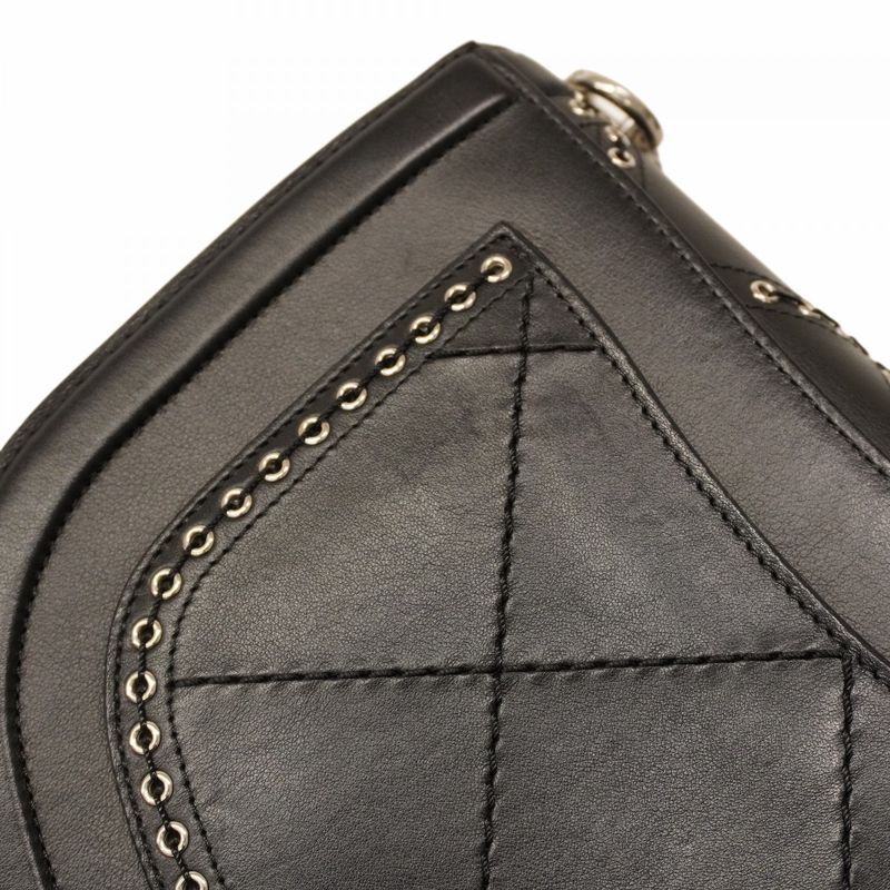 Chanel Shoulder Bag Coco Eyelet Leather Black Silver Hardware Women