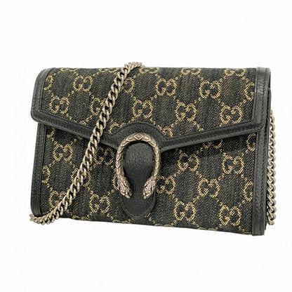 Gucci Shoulder Wallet Duo Nuosos 401231 Denim Black Silver Hardware Women's