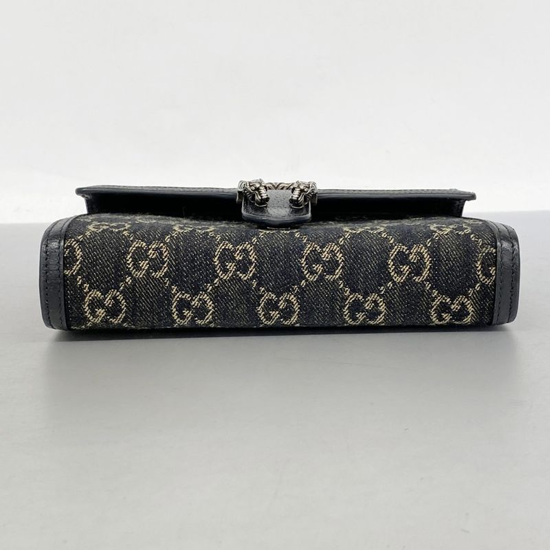 Gucci Shoulder Wallet Duo Nuosos 401231 Denim Black Silver Hardware Women's