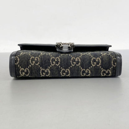 Gucci Shoulder Wallet Duo Nuosos 401231 Denim Black Silver Hardware Women's