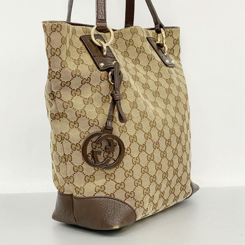 Gucci Tote Bag GG Canvas 247237 Canvas Brown Gold Hardware