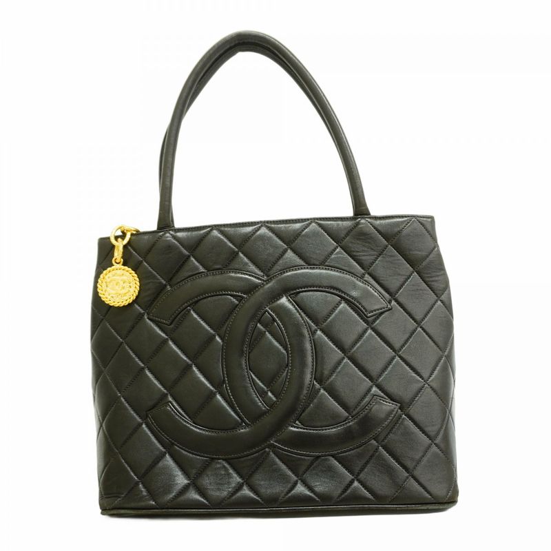 Chanel Tote Bag Revival Tote Lambskin Black Gold Hardware Women's
