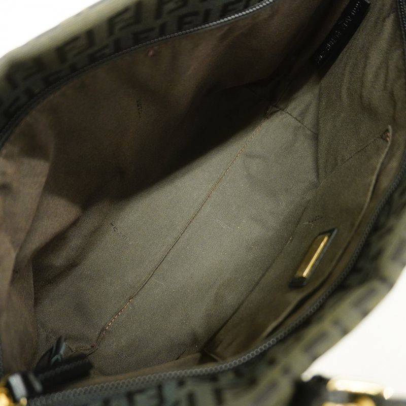 Fendi Tote Bag Zucchino Nylon Canvas Black Chien Pan Gold Hardware Women's