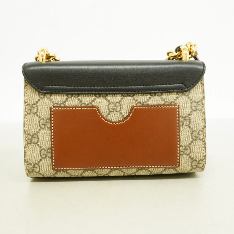 Gucci Shoulder Bag GG Supreme 409487 PVC Leather Black Brown Gold Hardware Women