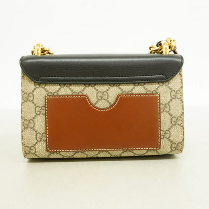 Gucci Shoulder Bag GG Supreme 409487 PVC Leather Black Brown Gold Hardware Women