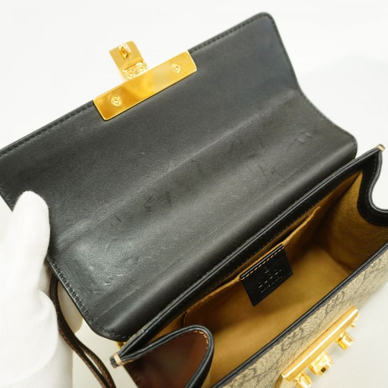 Gucci Shoulder Bag GG Supreme 409487 PVC Leather Black Brown Gold Hardware Women