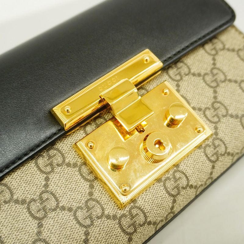 Gucci Shoulder Bag GG Supreme 409487 PVC Leather Black Brown Gold Hardware Women