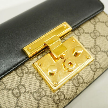 Gucci Shoulder Bag GG Supreme 409487 PVC Leather Black Brown Gold Hardware Women