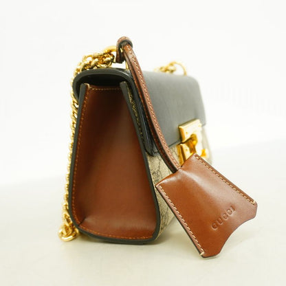 Gucci Shoulder Bag GG Supreme 409487 PVC Leather Black Brown Gold Hardware Women