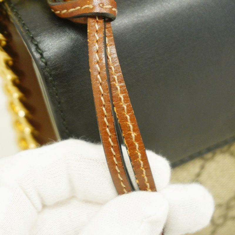 Gucci Shoulder Bag GG Supreme 409487 PVC Leather Black Brown Gold Hardware Women