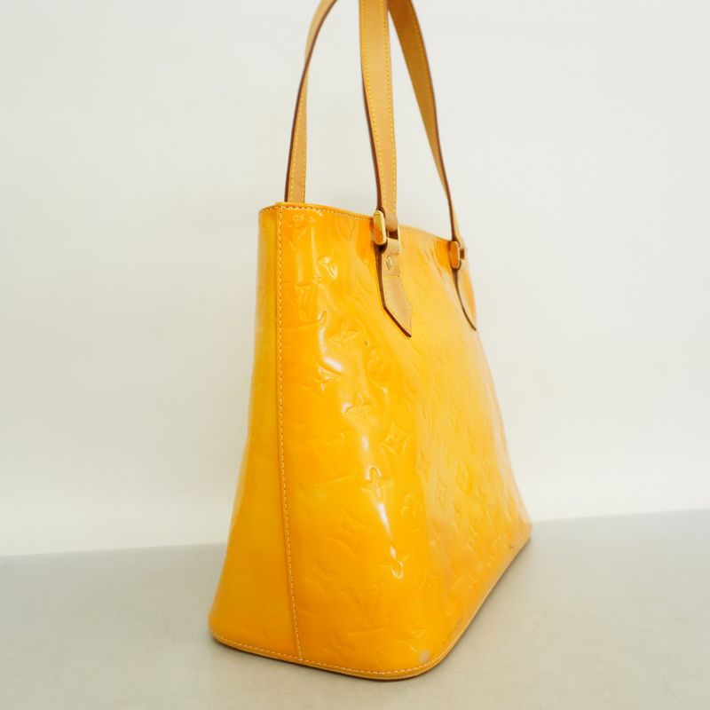 Louis Vuitton Tote Bag Vernis Houston M91055 Lime Yellow Women's