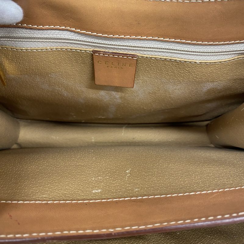 Celine Shoulder Bag Macadam PVC Brown Gold Hardware Women