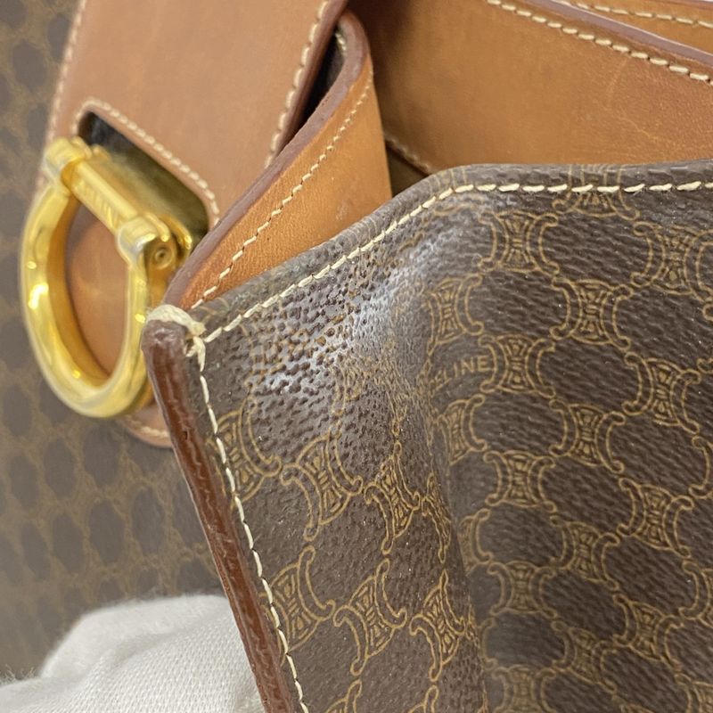 Celine Shoulder Bag Macadam PVC Brown Gold Hardware Women