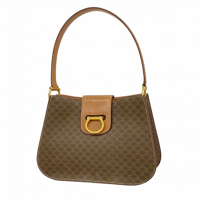 Celine Shoulder Bag Macadam PVC Brown Gold Hardware Women