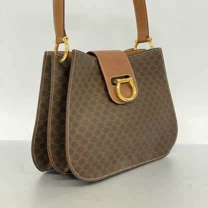 Celine Shoulder Bag Macadam PVC Brown Gold Hardware Women
