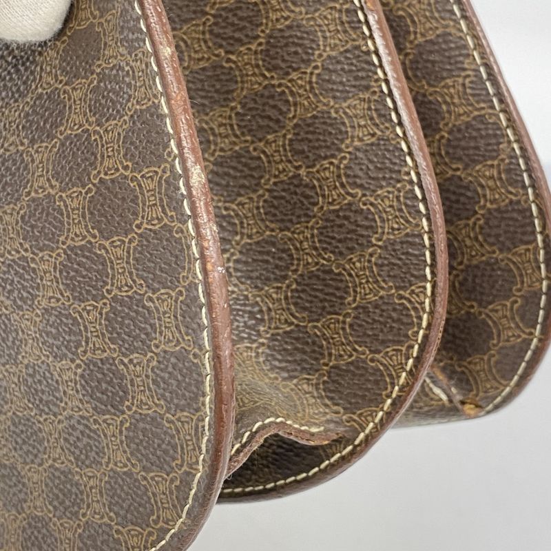 Celine Shoulder Bag Macadam PVC Brown Gold Hardware Women