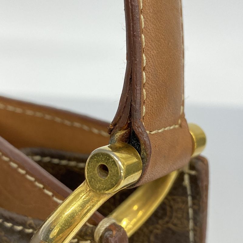 Celine Shoulder Bag Macadam PVC Brown Gold Hardware Women