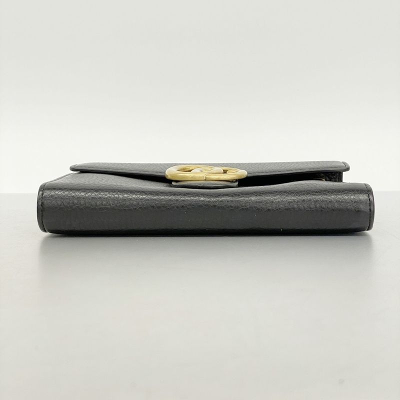 Gucci Shoulder Wallet Ggmarmont 401232 Leather Black Gold Hardware Women