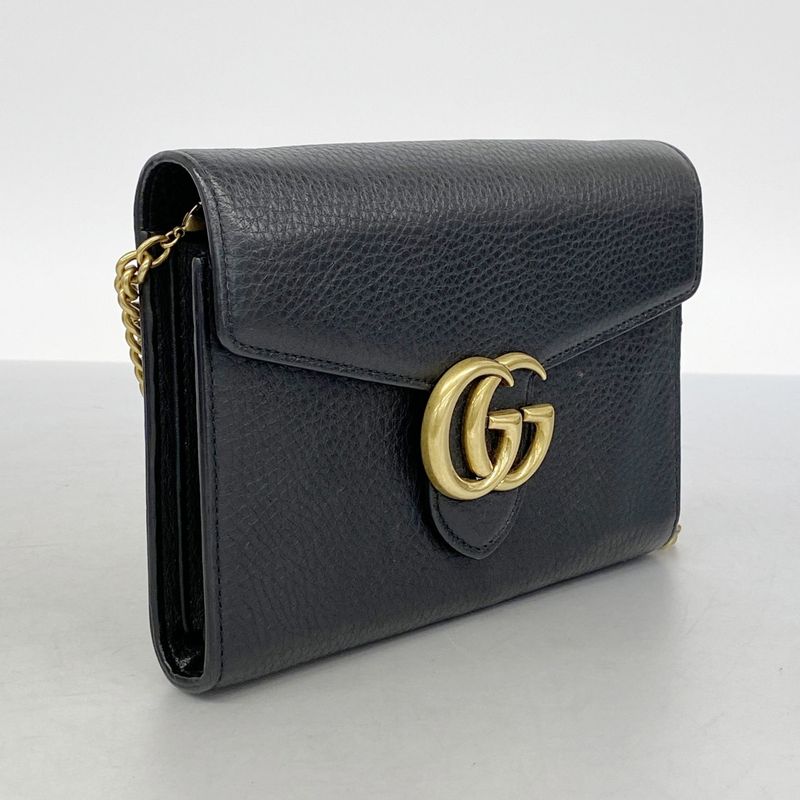 Gucci Shoulder Wallet Ggmarmont 401232 Leather Black Gold Hardware Women