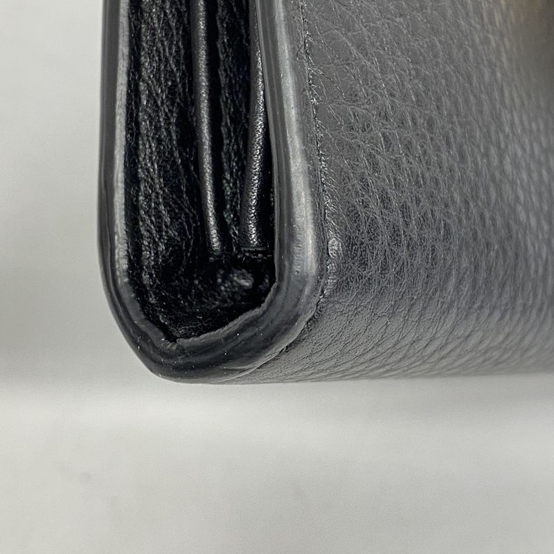 Gucci Shoulder Wallet Ggmarmont 401232 Leather Black Gold Hardware Women