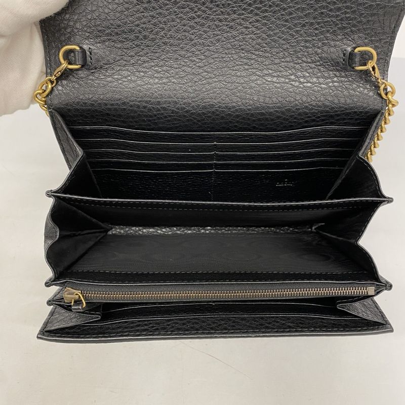 Gucci Shoulder Wallet Ggmarmont 401232 Leather Black Gold Hardware Women