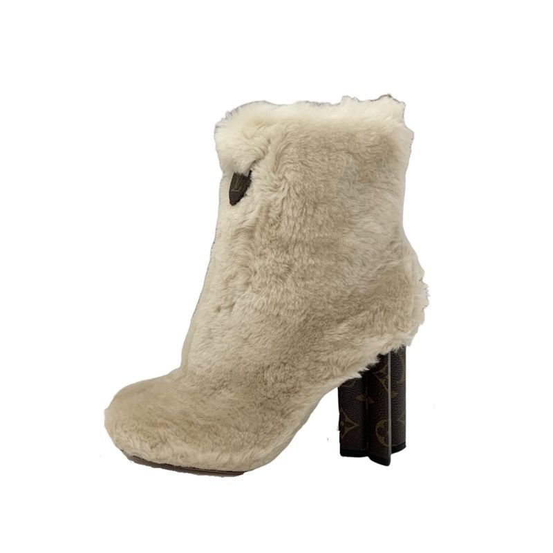 Louis Vuitton Silhouette Line Monogram Boots Short Boots Shoes Fur Leather