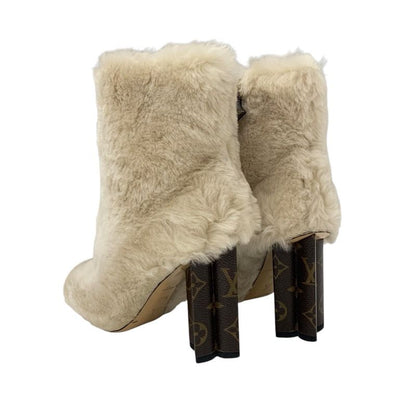 Louis Vuitton Silhouette Line Monogram Boots Short Boots Shoes Fur Leather